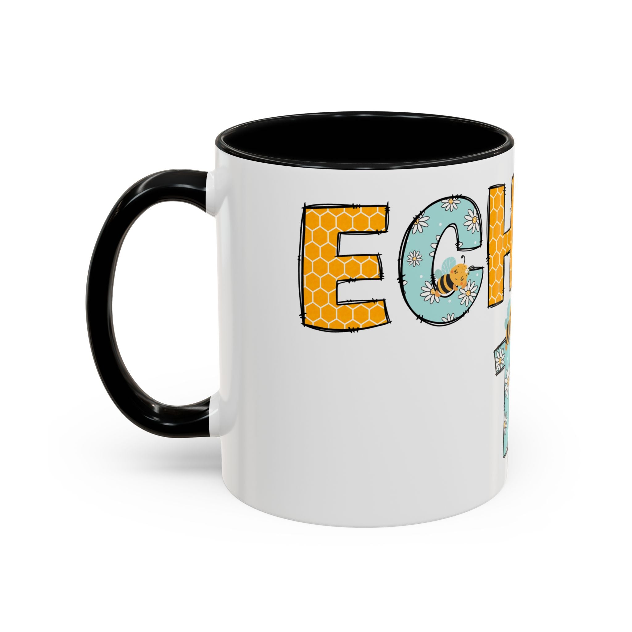 Bee Echo Tech Coffee Mug — Cute 'Echo Tech' Floral & Honeycomb Accent Mug