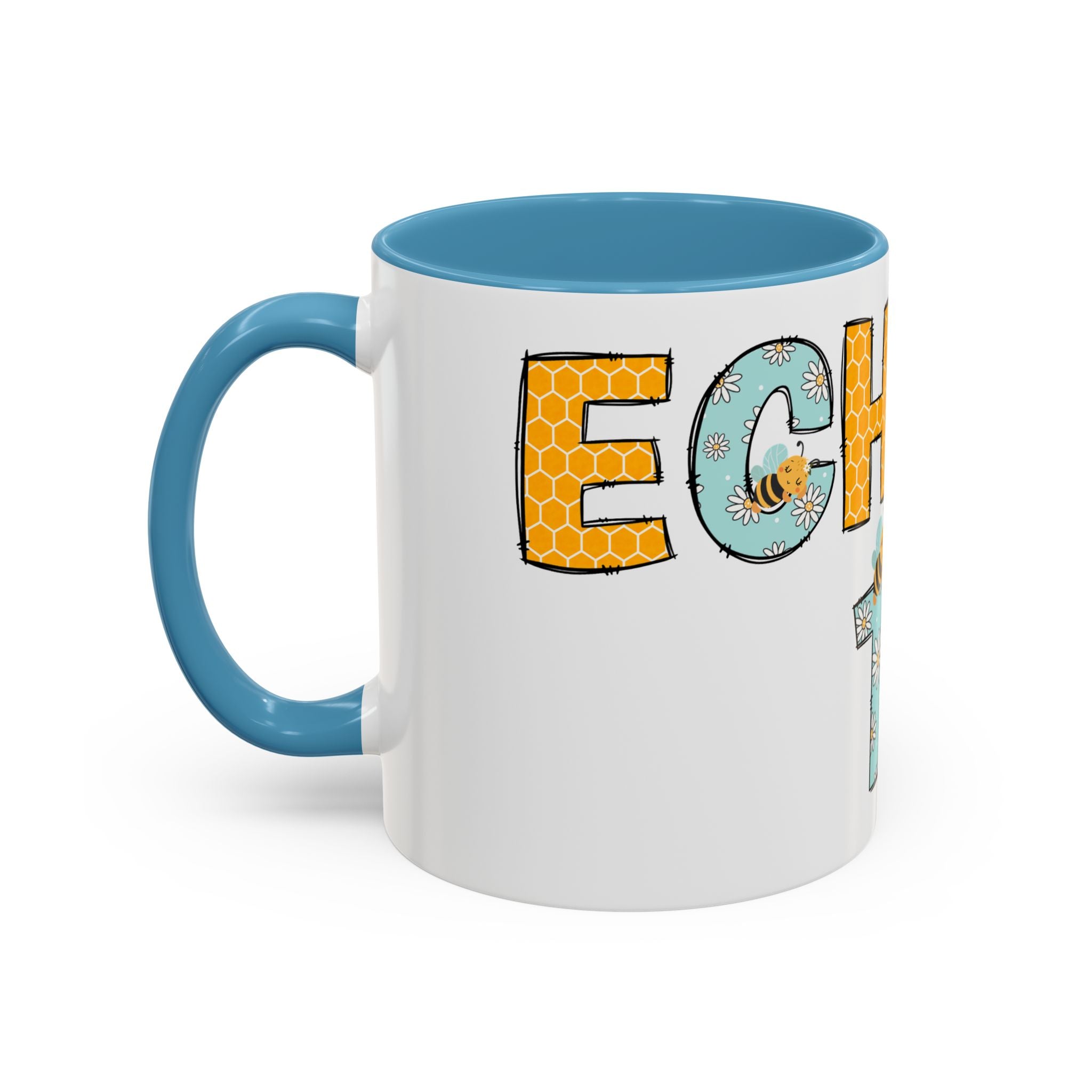 Bee Echo Tech Coffee Mug — Cute 'Echo Tech' Floral & Honeycomb Accent Mug