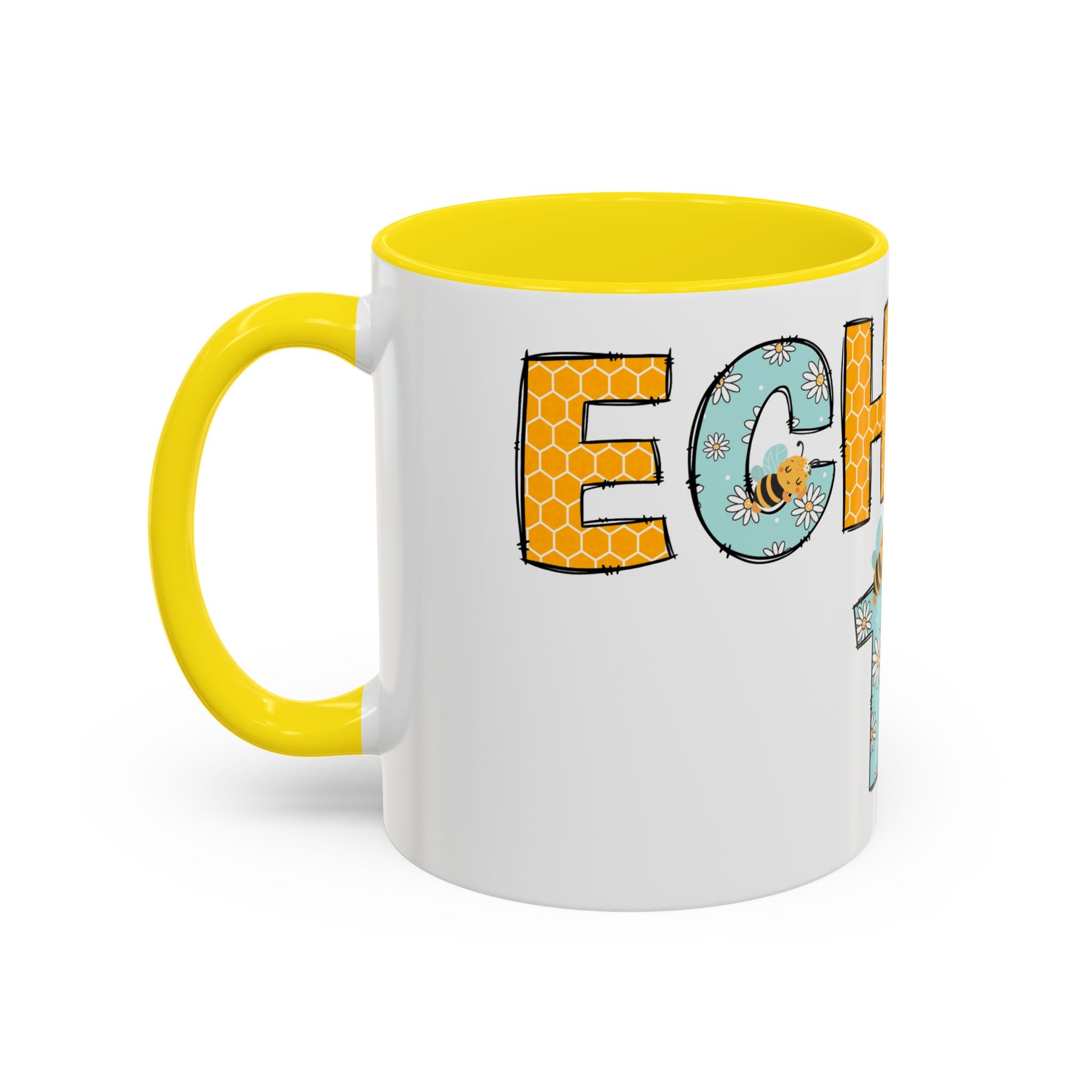 Bee Echo Tech Coffee Mug — Cute 'Echo Tech' Floral & Honeycomb Accent Mug